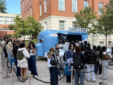 A crowd at the Hollister drink sampling brand awareness campaign.