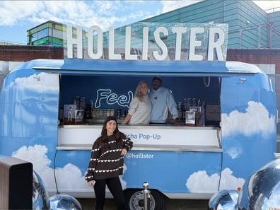 Hollister staff pose for the student marketing 'shop and sip' student marketing campaign.