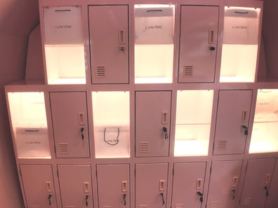 Custom lockers inside Lancome's Airstream, built for a promotional campaign.