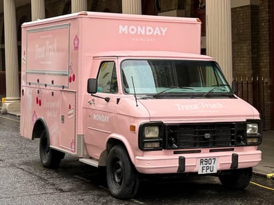 An American ambulance for the Monday brand, driven by Promohire.