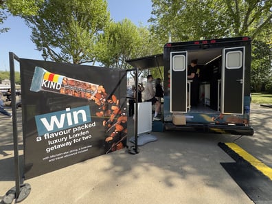The back of the American FedEx truck for the KIND Snacks sampling event.