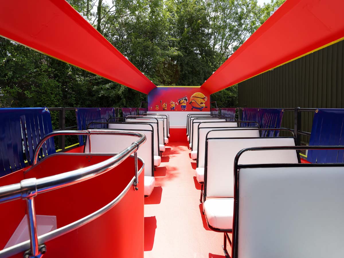 The upper deck of the Despicable Me bus, ready for the promotional event.