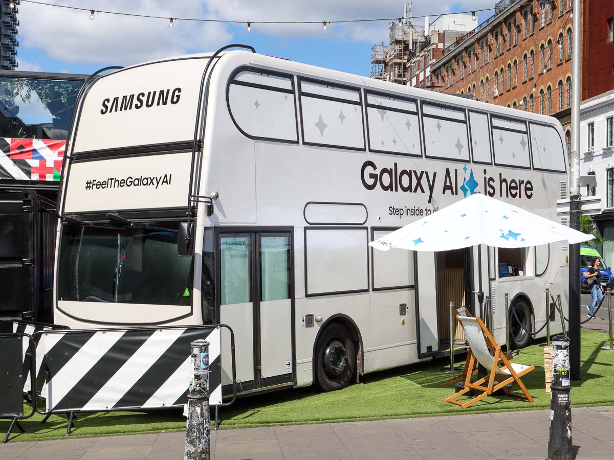 One of Promohire's double-decker buses, branded for Samsung's experiential campaign.