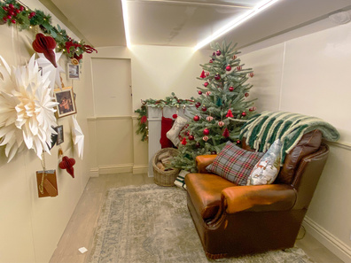 A lounge/grotto inside Yankee Candle's Christmas bus, from Promohire.