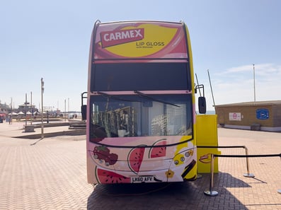 The front of the Carmex bus for a brand activation, customised by Promohire.