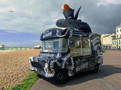 The Kraken promotional ice cream van by the beach for a unique brand campaign