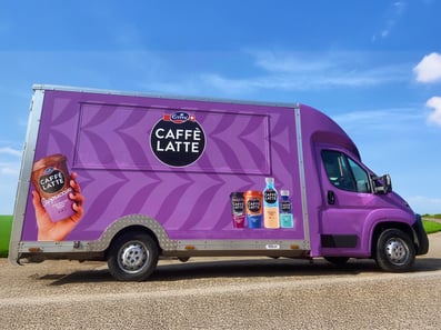 The Emmi caffe latte sampling campaign van on the move.