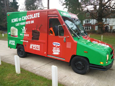 A Utilimaster Aeromate, branded for Dr Oetker's brand experience., by Promohire.
