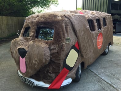 The Furry Dog campervan, covered in fake fur