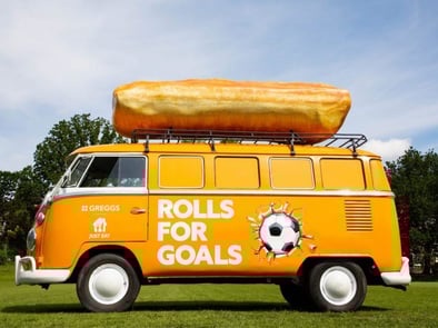Greggs hired this yellow campervan and put a giant sausage roll on the roof