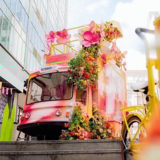 Pink and Yellow Milk Float Selfridges flowers