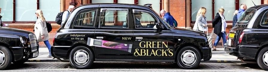 Green & Blacks London cab