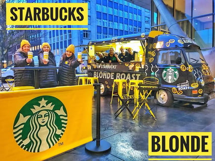 Starbucks Blonde Renault Estafette yellow green brown black