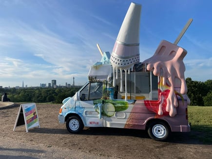 Ice Cream Van with oversized melted ice cream props Netflix