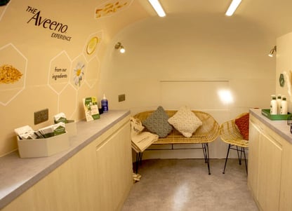 Seating inside one of Promohire's skincare event vehicles.