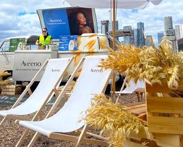 Deckchairs at one of London's skincare campaigns.
