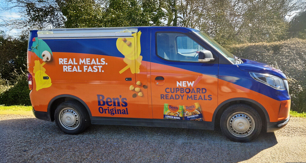 The electric van, branded for Ben's Original