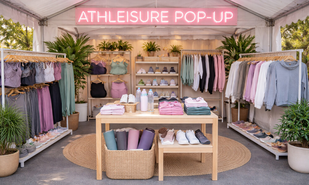 Athleisure Pop-up shop, with items from fitness brands.
