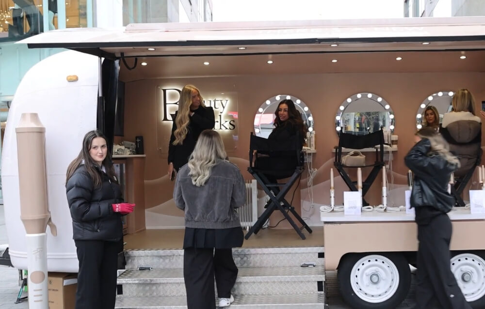 Brand ambassadors at the Beauty Works Airstream event, part of a n experiential brand campaign.