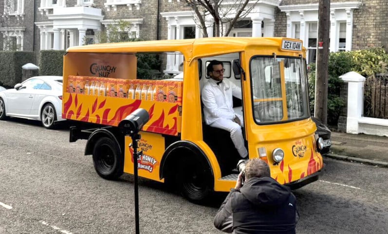 Pete Wicks jumps on board a promotional milk float for one of Kellogg's most daring influencer campaign ideas - a doorstep celeb moment.