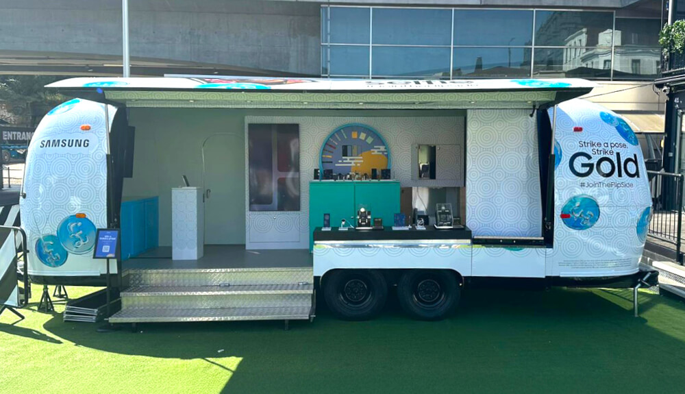 A vintage, custom branded Airstream for an event by Samsung.
