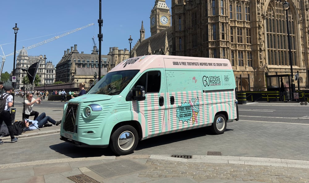 The Strong Roots for Oral Health van, in Westminster for a community engagement campaign, from Promohire.