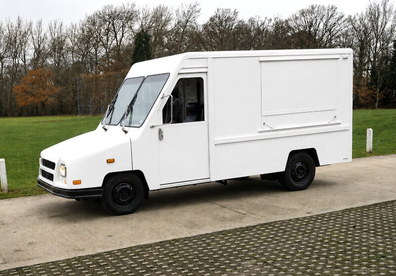 A Utilimaster Aeromate from 1991, once a US postal mail van and purchased from Pinewood Studios by Promohire.