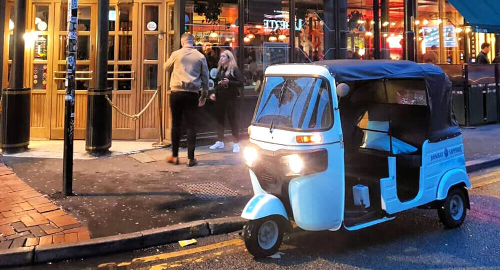 The Bombay Sapphire promotion tuk tuk, outside a bar in London