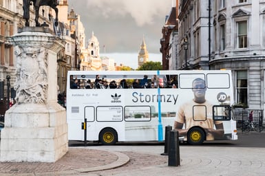 stormzy white double decker wrap, event hire 