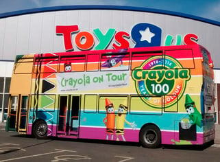Crayola Toys R Us Bus event hire multicolour