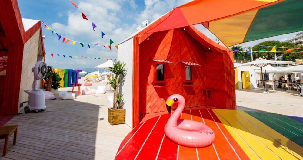 A colourful beach display as part of an experiential event in Cannes