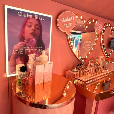 The Charlotte Tilbury Pillow Talk beauty testing area.