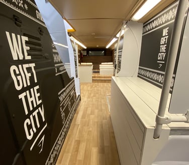 Inside the Gymshark gifting tour bus.