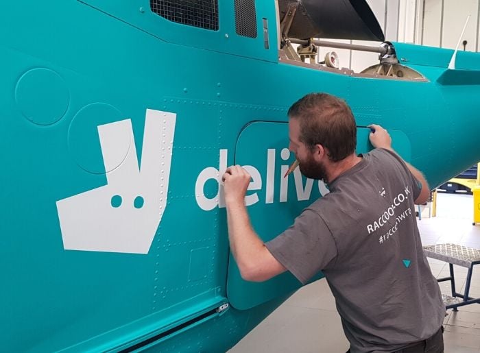Deliveroo helicopter wrap installation