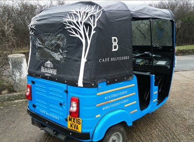 The back of the Belvedere custom tuk tuk