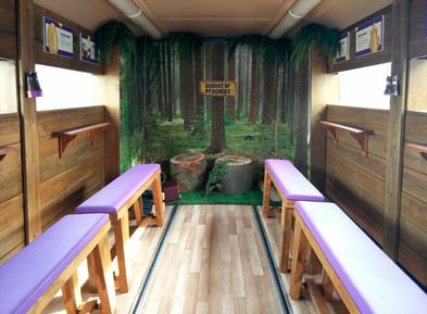The inside of a double-decker bus hired by Cadbury