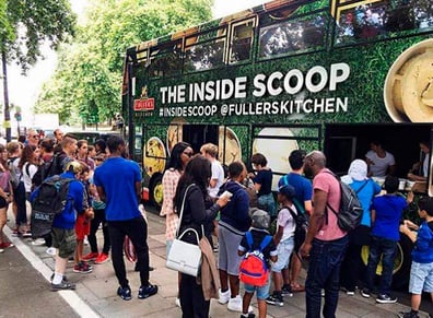 Fuller's Kitchen green double-decker bus.