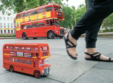 LEGO's hired Routemaster bus, pictured with the London Bus Creator set.