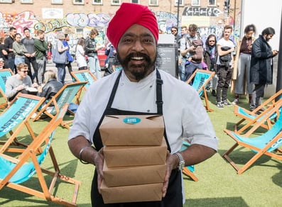 Chef Tony Singh MBE with food and beverage stock for Listerine's sampling event.