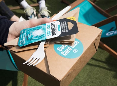 Free samples of Listerine Go! tabs, plus a free lunch given out at the company's event.