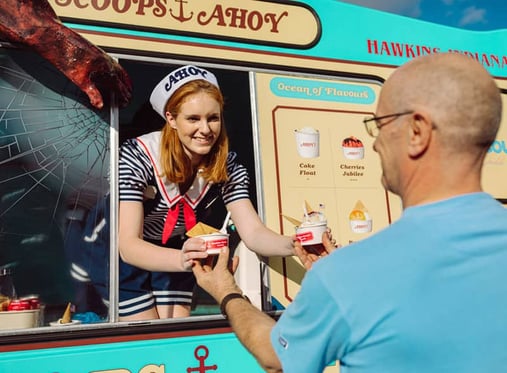 Ice cream served from the Stranger Things ice cream sampling van.