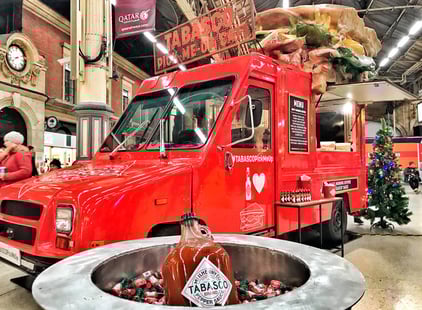 The red Tabasco post van for a food and drink sampling pop-up.