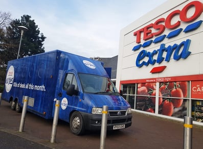 The Tesco exhibition van hire outside a superstore