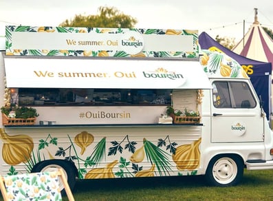 The Boursin Estafette food truck hire vehicle, with the hatch opening.