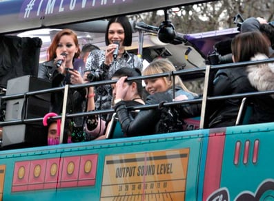 Jesse J and influencers on board Promohire's Boom Bus in London as part of an experiential tour.