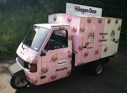 Haagen Dazs Piaggio Ape ready to be taken to a top product sampling location