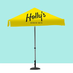 Raccoon online branding store - yellow custom printed parasol