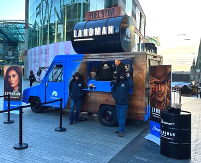Landman's promotional vehicle, with food and drink sampling.
