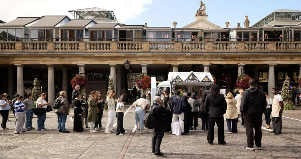 A crowd gathers in London for the Liberty advent calendar promotional campaign.