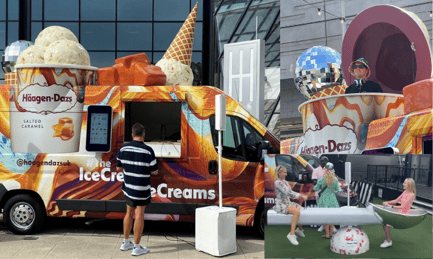 Haagen Dazs Brown white Ice Cream Van with pop up DJ booth and custom built and branded seesaw